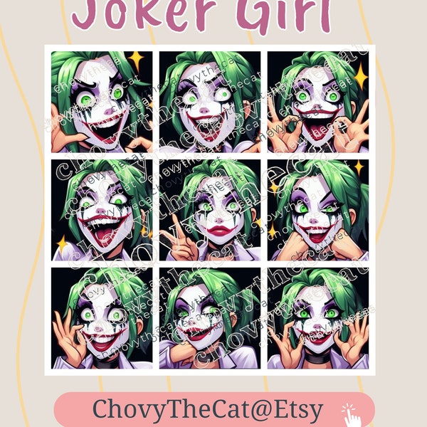 Joker Girl Twitch  Emote Pack | Gaming | Streaming | Streamer | Green Hair | Green Eyes