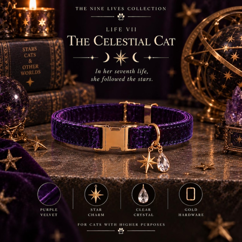Nine Lives Velvet Cat Collar Collection, Gothic Crystal Charm ...