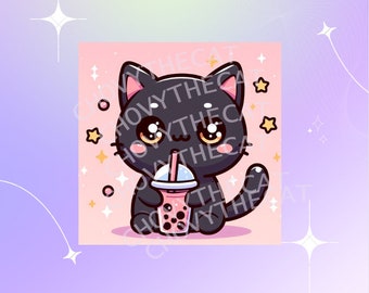 Black Cat| Bubble Tea |Twitch Emote Pack | Gaming | Streaming | Streamer