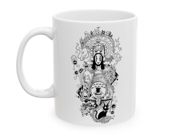 Taza de El Viaje de Chihiro - Taza de cerámica con diseño de tatuajes de anime, regalo para otakus, linda taza de café de animación japonesa, regalo para fans de Studio Ghibli, cocina