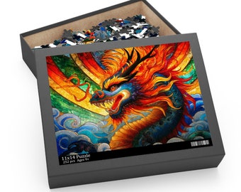 Rompecabezas de mosaico de dragón de fantasía: obra de arte de rompecabezas de criatura mítica de alta definición (120/252/500 piezas)