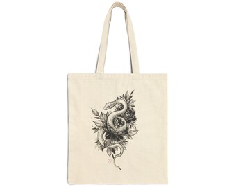 Bolsa de lona de algodón con diseño de serpiente y diseño de tatuajes, reutilizable, para la compra, de hombro, para playa y ecológica.