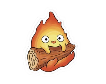 Calcifer Demonio de Fuego Kawaii Feliz Lindo Pegatina de Fuego Studio Ghibli Regalo para ella Regalo para él