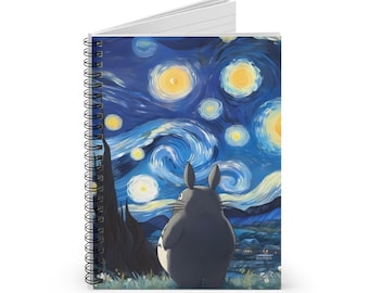 Cuaderno espiral de Totoro - Diario de anime de noche estrellada con arte de Totoro Van Gogh, línea rayada, cuaderno de bocetos lindo, papelería kawaii, regalo para escritor, escuela