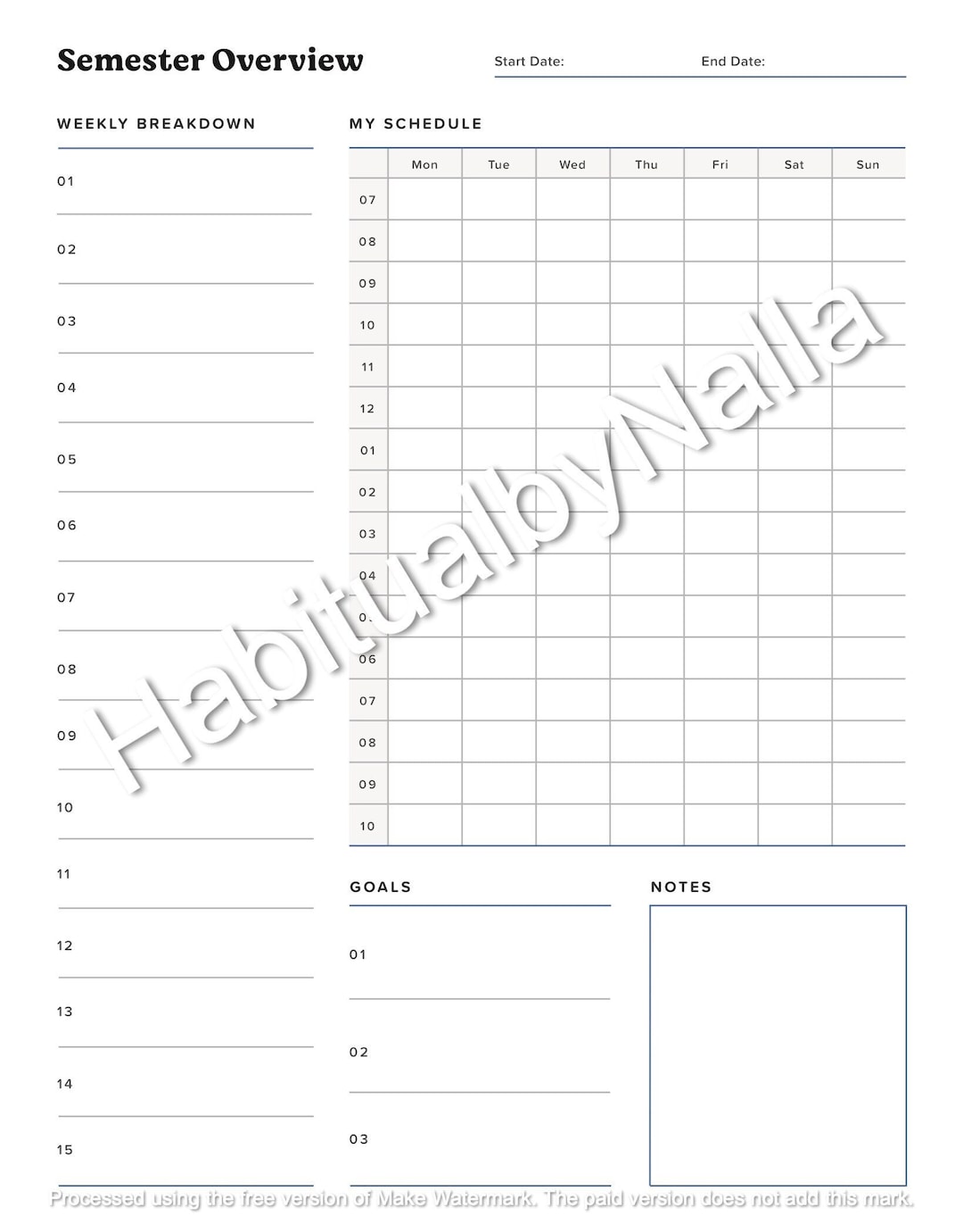 Semester Overview.pdf Semester Overview Planner Digital Template - Etsy
