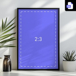 Svart rammodell PSD 2:3-förhållande vertikalt porträtt digital väggkonsttryck affisch smart redigerbar Photoshop-mall modern minimalistisk heminredning