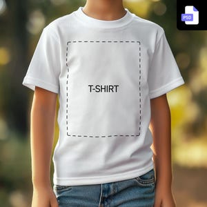 T-shirt Mockup Vit Barn PSD Framsida Redigerbar Photoshop Designmall Barn Tjock Bomullströja Gildan 5000 Bella Canvas Printify Casual