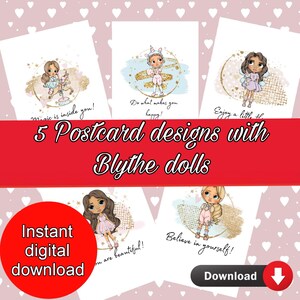 Postcard set blythe doll custom art greeting card art Christmas post card postcard template card making A6 format digital postcard download