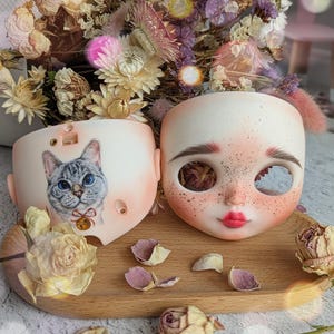 OOAK Custom Blythe Doll Faceplate: TBL Model, Cat Art