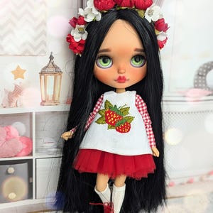 Blythe aangepaste pop TBL, ooak blythe-pop, gepersonaliseerde Blythe-pop, blythe zwart haar, blythe-jurk, kunstpop, blythe krullend haar