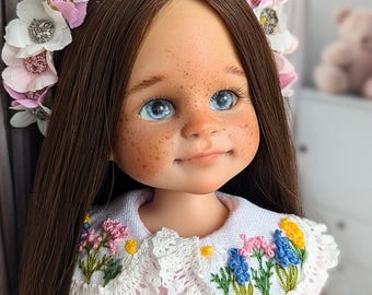 OOAK Paola Reina Repaint Doll: Custom Art Doll with Hand-Embroidered Dress
