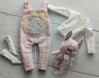 Handmade Blythe Overalls Set | Vintage Blythe Outfit OOAK | Cottagecore Doll Clothes | Neo Blythe Fashion