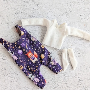 Handmade Blythe Doll Overalls Set: Embroidered 12-inch Doll Clothes