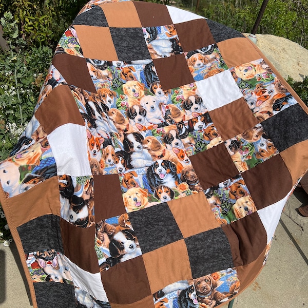 Puppies Child's Quilt for Bed, Crib, Playpen, Play Mat, Traveling Blanket or Lap Blanket