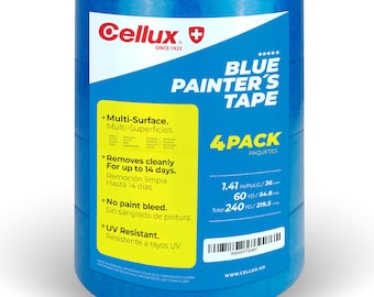 CELLUX 1.5 inch X 60 yd Masking Painters Tape, Blue - 4 Pack