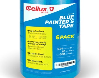 CELLUX 1 inch X 60 yd Masking Painters Tape, Blue - 6 Pack