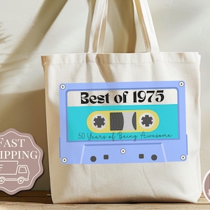 50th Birthday 1975 Tote Bag 50th Birthday Gifts 50th Birthday Party Bulk Gifts Birthday Tote Bag Retro Shoulder Bag Custom Birthday Gifts