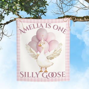 Custom One Silly Goose Birthday Personalized Banner 1st Birthday Silly Goose Party Decor Smash Cake Photo Backdrop First Birthday Idea