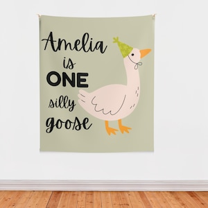 One Silly Goose 1st Birthday Personalized Birthday Banner Silly Goose Party Decor Photo Backdrop Goose Custom Banner First Birthday Ideas