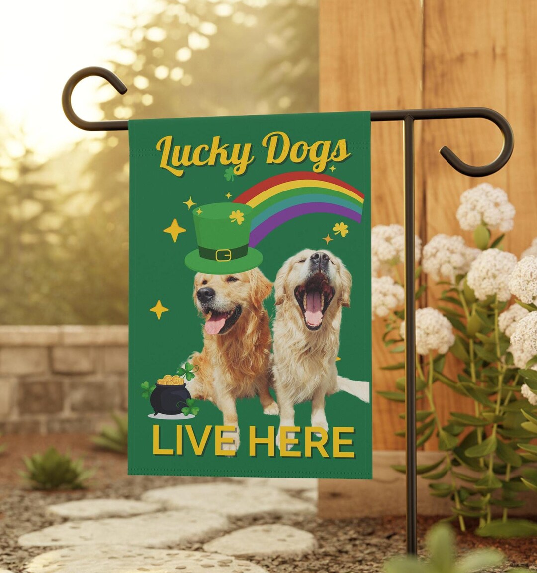 Personalized Lucky Dogs Live Here Garden Flag Custom Dog Yard Flag St ...