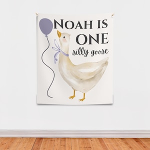 One Silly Goose Backdrop Personalized Birthday Banner 1st Birthday Silly Goose Party Decor Backdrop Goose Custom Banner First Birthday Ideas