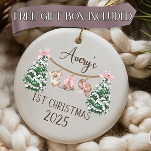 Baby&#39;s First Christmas Ornament Baby Girl Christmas Gift 2025 Western Theme Keepsake Ornament Newborn Gift Custom Family Ornament Pink Xmas