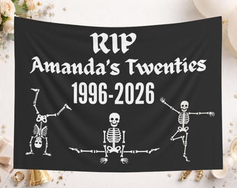 RIP to my Twenties Birthday Tapestry | 30th B-Day Party Decor Backdrop | Personalized Name and Age Birthday Banner for Adult Celebration