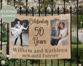 50th Anniversary Decorations Personalized Backdrop Minimalist Anniversary Party Banner Fabric Tapestry Photo Milestone Celebration Decor