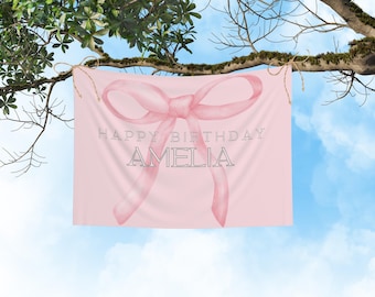 Faixa de aniversário personalizada, laço rosa personalizado, fundo com nome, placa de aniversário, decoração de parede, decoração de comemoração, aniversário de menina