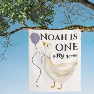 One Silly Goose 1st Birthday Personalized Birthday Banner Silly Goose Party Decor Photo Backdrop Goose Custom Banner First Birthday Ideas