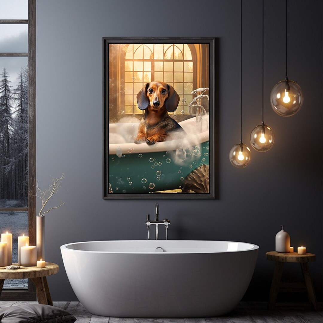 Dachshund in the Bath Tub Funny Victorian Bathroom Print Wall Art ...