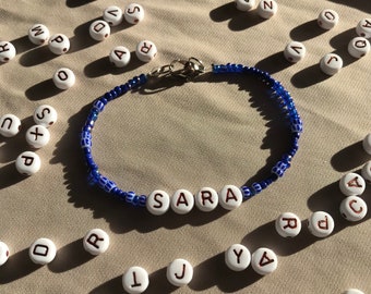 Gepersonaliseerde armband naam blauwe armband letters geschenk aan vriendin vrouw meisje beste vriendin cadeau