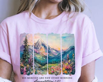 Maglietta cristiana con versetto della Bibbia, maglietta con le Scritture, maglietta con le sue misericordie che si rinnovano ogni mattina, maglietta religiosa da donna con Gesù, regalo per la chiesa