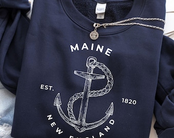 Vintage Sweatshirt Maine Shirt Plus Größe Meer Liebhaber Geschenk Küsten Fischer Ästhetischer Anker Preppy Pullover Sommer Strand Shirt