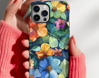Stained Glass Floral Phone Case Aesthetic Flower Phonecase iPhone 16 Pro Max Plus Case Samsung Galaxy Google Pixel Protective Tough Cover