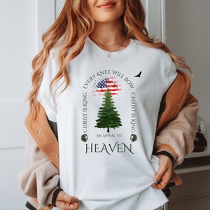 En vädjan till himlen flaggskjorta tallträdsflagga patriotisk skjorta amerikansk flaggskjorta konservativ t-shirt politisk gåva för kristna
