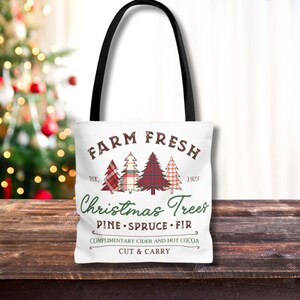 Farm Fresh Christmas Tree Tote Bag Womens Holiday Gift for Her Cute Winter Shopping Bag Trendy Xmas Handbag Festive Shoulder Bag
