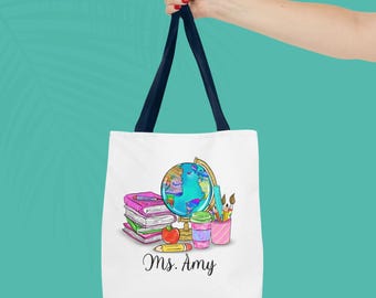 Bolsa de mano con nombre personalizado, regalo de agradecimiento para el maestro, regalo personalizado para el maestro, agradecimiento al profesor, regalo de jubilación de fin de año escolar para ella