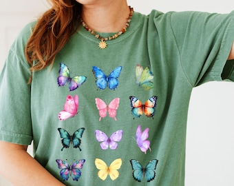 Butterfly Shirt Vintage Butterfly TShirt Comfort Colors Colorful Butterflies T Shirt Insect Tee Boho Style Cottagecore Gift Nature Tee Women