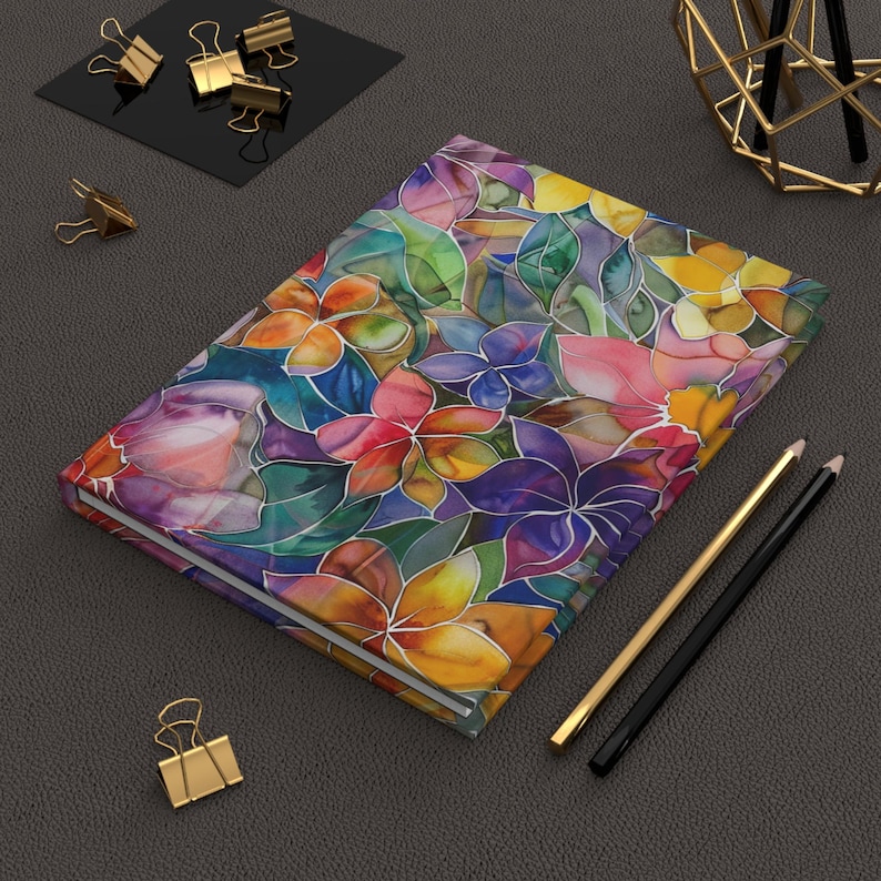 Botanical Journal Journaling Gift for Writer Floral Notebook Stained Glass Flowers Note Book for Women Hardcover Diary Poetry Writing Gift image 2