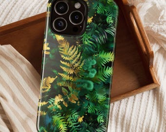 Nature Forest Fern iPhone 14 Case, 15, 16 Pro Max Plus Google Pixel Protective Green Phone Case Woodland Aesthetic Gift for Nature Lover