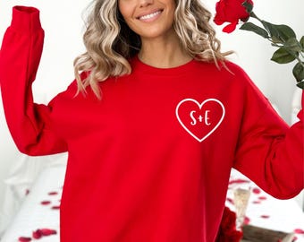 Sweat coeur Saint Valentin personnalisé Chemise couple personnalisée Cœur initial personnalisé Chemise amour personnalisée Cadeau d'anniversaire personnalisé