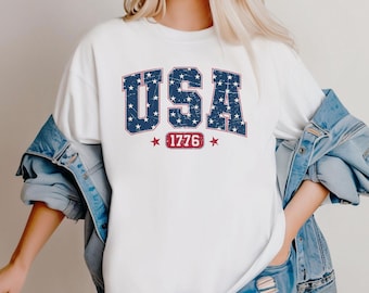 Patriotic T-shirt Fourth of July Shirt Vintage USA Tee 1776 Independence Day Gift for Her Red White Blue Tee July 4th Outfit Comfort Colors