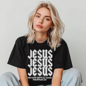 Faith-Inspired T-Shirt Cool Jesus Tee Shirt Christian Apparel Faith-Based Christian Gifts for Him Philippians 2:9 Bible Verse TShirt Church