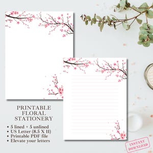 Papel de flores silvestres, papel floral, diario botánico, páginas de notas florales, papel de diario digital, descarga instantánea, papel para escribir cartas, rayado, sin rayar