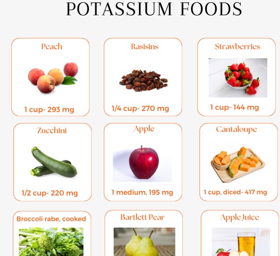Potassium Food List Potassium Rich Foods High in Potassium Health Education Healthy Eating Chart Dietitian Products Printable Low Oxalate