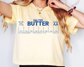 Camiseta de mantequilla salada, divertida camiseta de repostería, camiseta de gourmet, regalo de panadero con barra de mantequilla, divertida camiseta de repostería, camiseta corta de color cómodo, camiseta recortada
