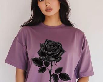 Vintage Black Rose T Shirt Flower T-Shirt Floral Gothic Clothing Rose Tattoo Nature Gift Comfort Colors Tee Women&#39;s Goth Shirt Nature TShirt