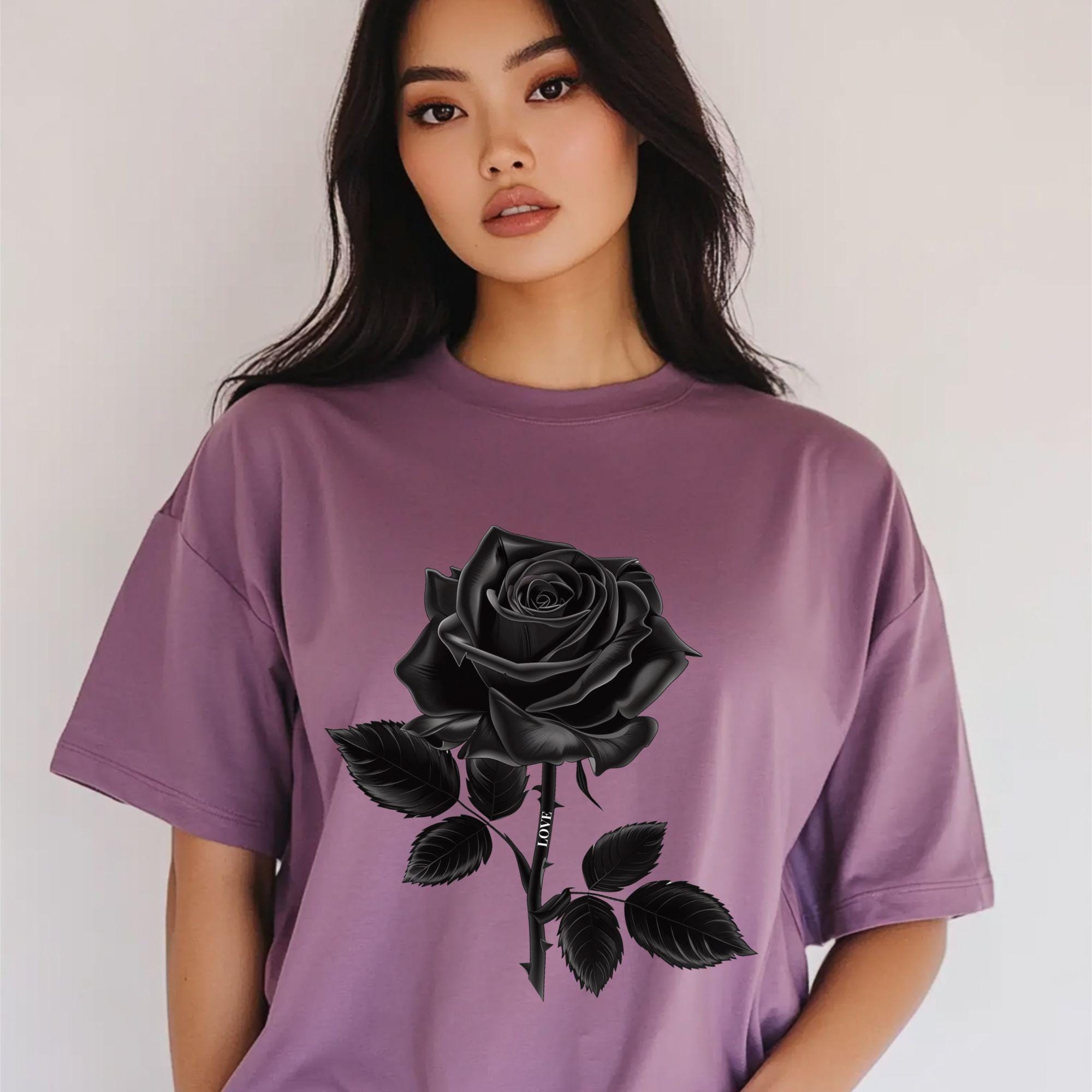 Vintage Black Rose T Shirt Flower T-shirt Floral Gothic Clothing