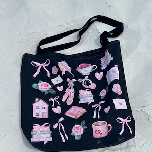 Coquette Aesthetic Tote Bag Light Academia Bookish Gifts Pink Bow Soft Cozy Girl School Book Bag Balletcore Gift for Teen Ballet Accessory